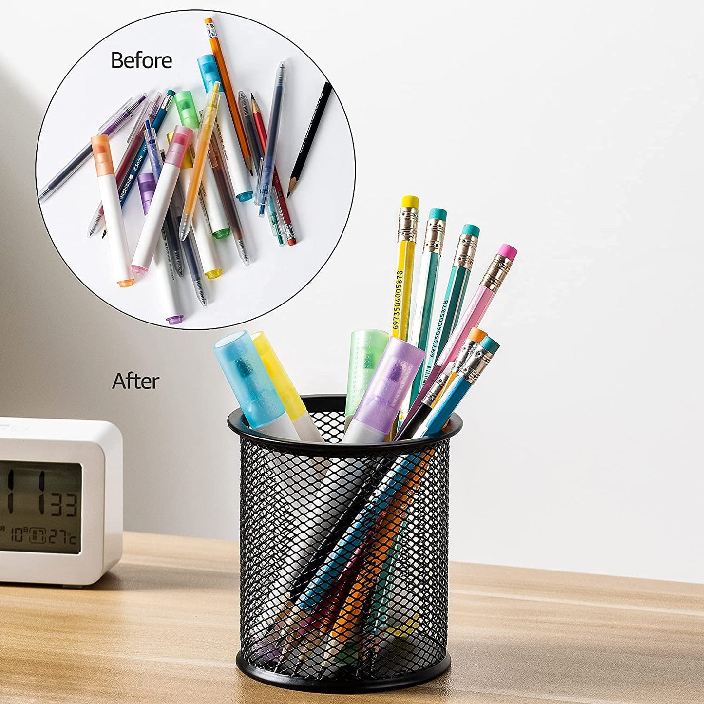 Black Mesh Pen Holder for Desk & Study Table