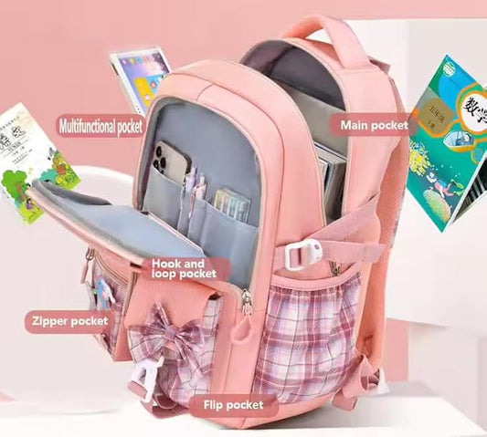 Korean Tie Bow Travel School Bag (Peach)