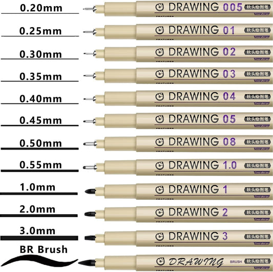 Fineliner Pens 12 Pack Black